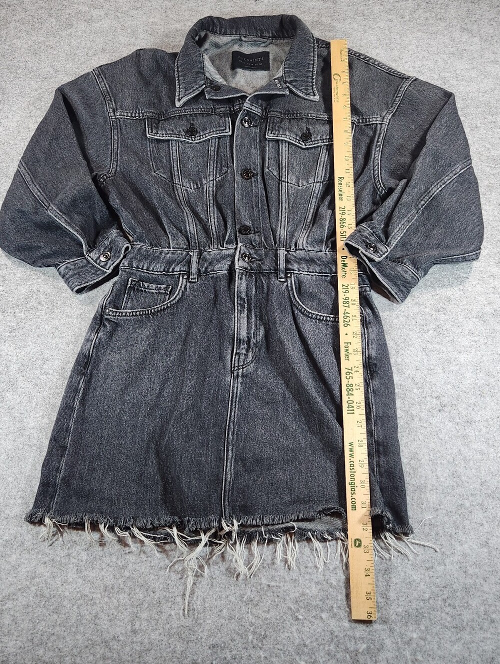 All Saints Washed Black Denim Dress with Frayed Hem Size 4 - Picture 5 of 9